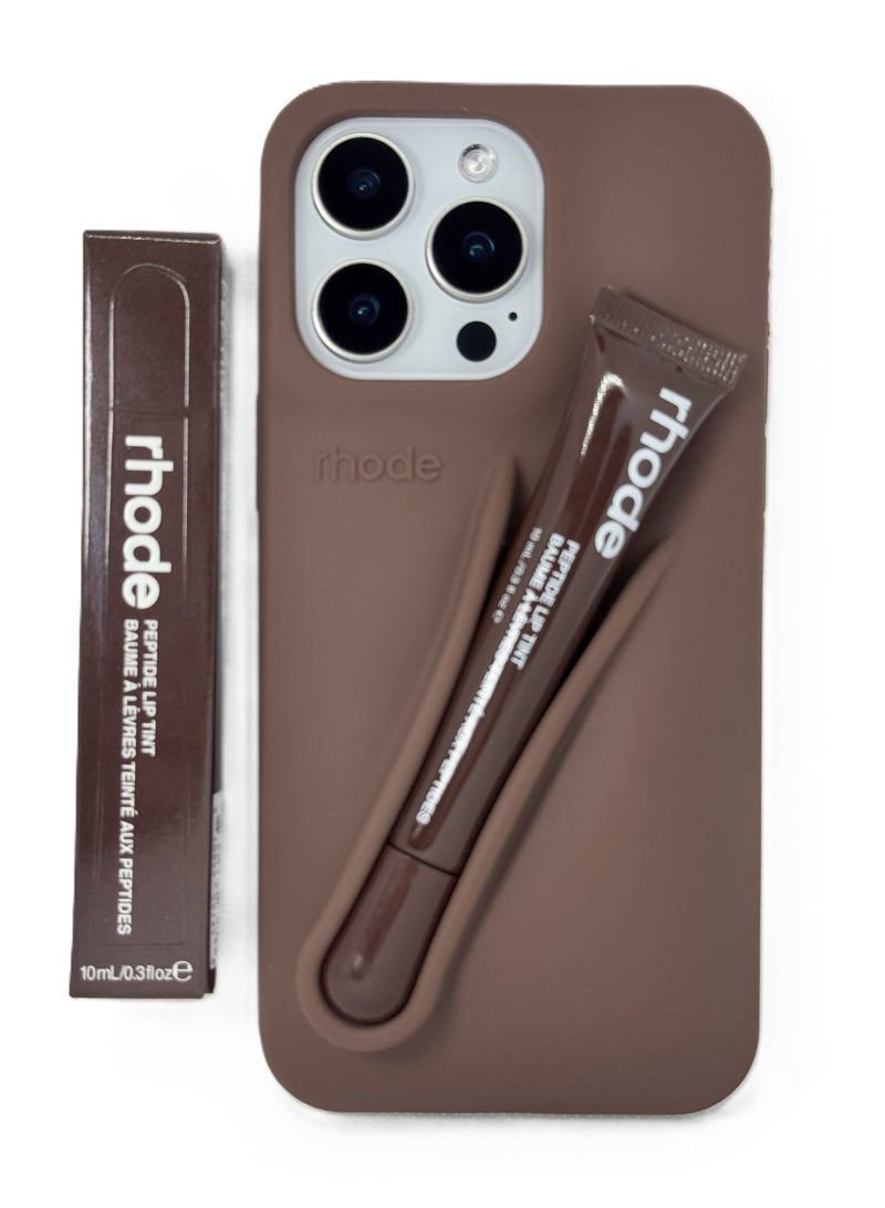 rhode Silicone Lipstick Holder Case for iPhone 12/12pro, Built-in Lip Balm & Lipstick Slot, Shockproof Slim Cover with Camera Protection, Soft Grip (Rich Brown) - Image 3
