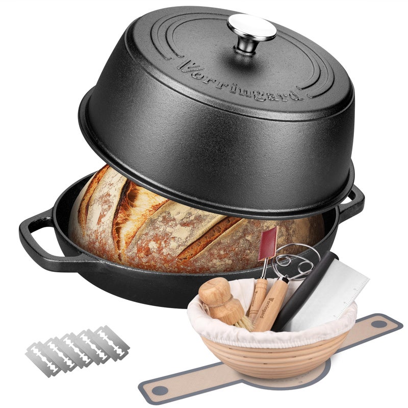 VORRINGARD Cast Iron Dutch Oven Pot with Lid for Bread Baking - include Sourdough Bread Baking Supplies like Banneton Bread Proofing Basket, Bread Oven 6 QT, Pre-seasoned - Image 1