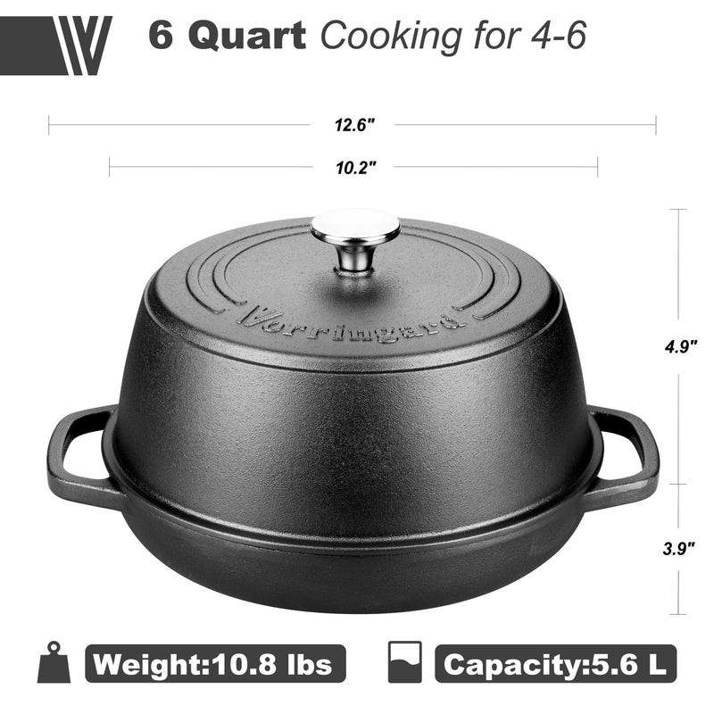 VORRINGARD Cast Iron Dutch Oven Pot with Lid for Bread Baking - include Sourdough Bread Baking Supplies like Banneton Bread Proofing Basket, Bread Oven 6 QT, Pre-seasoned - Image 2