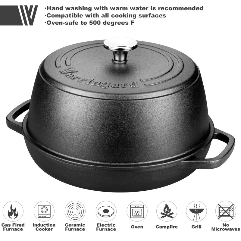 VORRINGARD Cast Iron Dutch Oven Pot with Lid for Bread Baking - include Sourdough Bread Baking Supplies like Banneton Bread Proofing Basket, Bread Oven 6 QT, Pre-seasoned - Image 3