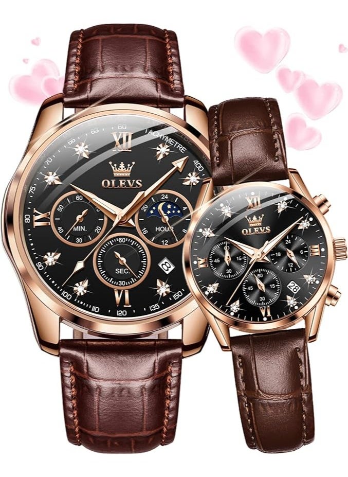 OLEVS Valentines Couple Pair Quartz Watches His and Her Couple Set Leather Chronograph Diamond Wrist Watch Men Women Lovers Wedding Romantic Gifts - pzsku/Z1722A91A5EFAB565380AZ/45/_/1728884004/33927cab-71af-4d20-8367-a356996b54c1