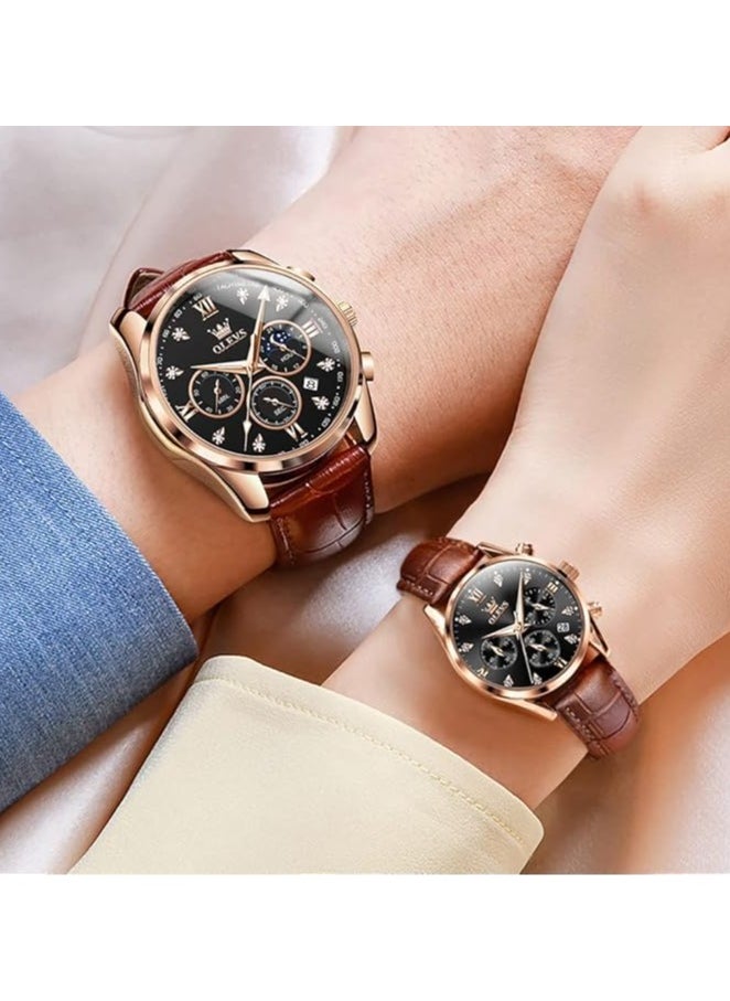 OLEVS Valentines Couple Pair Quartz Watches His and Her Couple Set Leather Chronograph Diamond Wrist Watch Men Women Lovers Wedding Romantic Gifts - pzsku/Z1722A91A5EFAB565380AZ/45/_/1728884017/e6e15dd3-4a1e-4017-ab36-f1e0e9292eb1