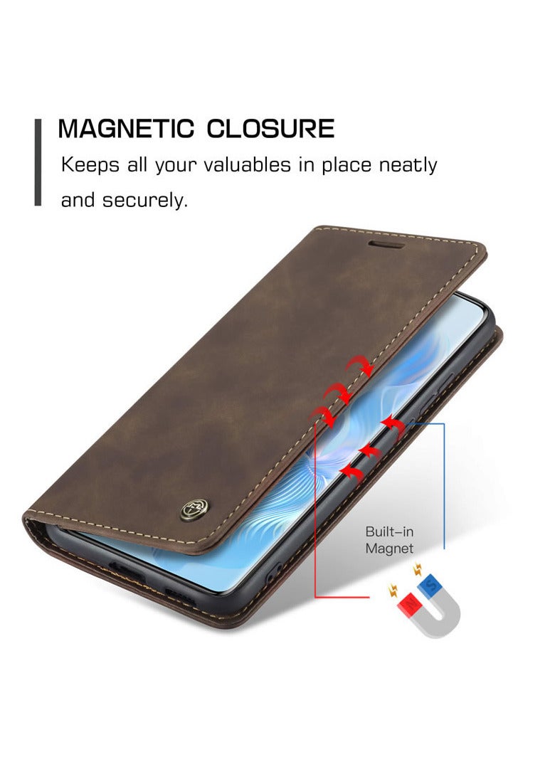 CaseMe Honor 80 pro Wallet Case Book Folding Flip Folio Case with Magnetic Kickstand Card Slots Protective Cover - Coffee - Image 4