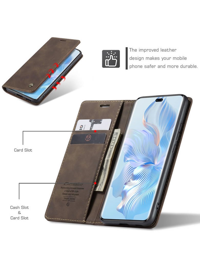 CaseMe Honor 80 pro Wallet Case Book Folding Flip Folio Case with Magnetic Kickstand Card Slots Protective Cover - Coffee - Image 5