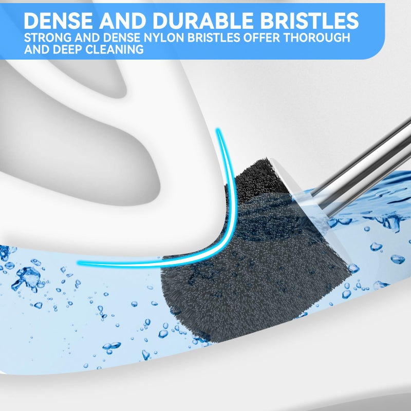 LOVLOY Toilet Brush, Toilet Brush and Holder with 304 Stainless Steel Handle, Space Saving Toilet Bowl Brush for Storage, Durable Bristles Toilet Scrubber for Bathroom Cleaning (3, White) - Image 2