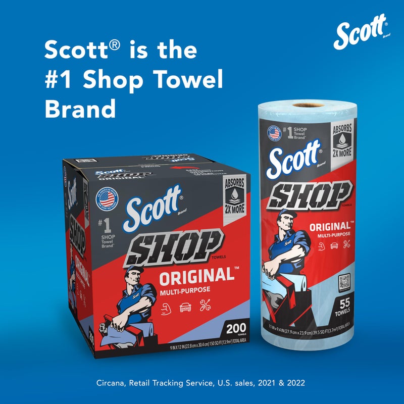 Scott Shop Original (75143), Original Blue Shop Towels, 9.4"x11" sheets, 10 Packs of 3 Rolls (55 Towels/Roll, 30 Rolls/Case, 1,650 Towels/Case) - Image 3