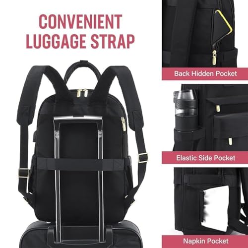 MOCA Women Laptop Backpack 15.6 Inch with USB Charging Port, Stylish College Travel Office Bag, Water Resistant Lightweight Anti-Theft for Girls & Ladies (Classic Black) - Image 3