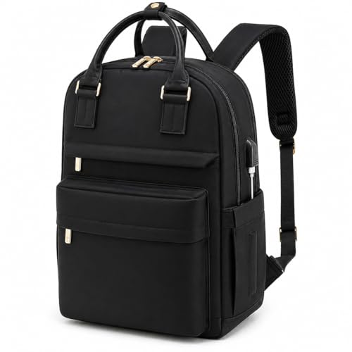MOCA Women Laptop Backpack 15.6 Inch with USB Charging Port, Stylish College Travel Office Bag, Water Resistant Lightweight Anti-Theft for Girls & Ladies (Classic Black) - Image 1