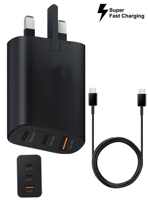 Power Adapter 65W Compatible with Samsung Galaxy S24 Ultra with two Type C port and Cable