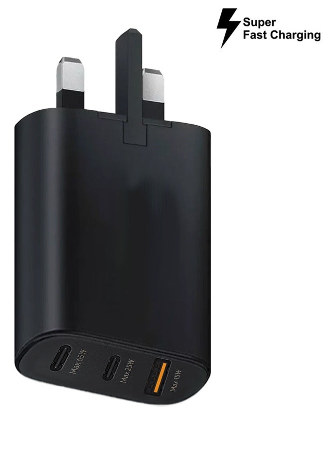 Power Adapter 65W Compatible with Samsung Galaxy S24 Ultra with two Type C port and Cable