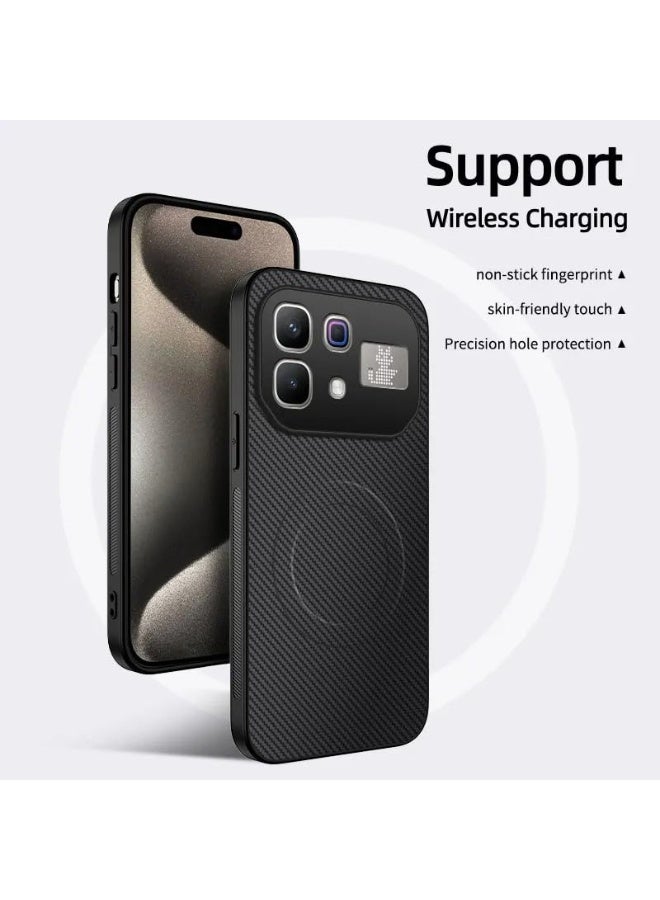 عام غطاء مغناطيسي لـ Infinix Note 60 Pro 5G، [يدعم الشحن اللاسلكي] غطاء جلدي بنسيج ألياف الكربون، غطاء خلفي واقٍ مضاد للصدمات لـ Infinix Note 60 Pro. - Image 2