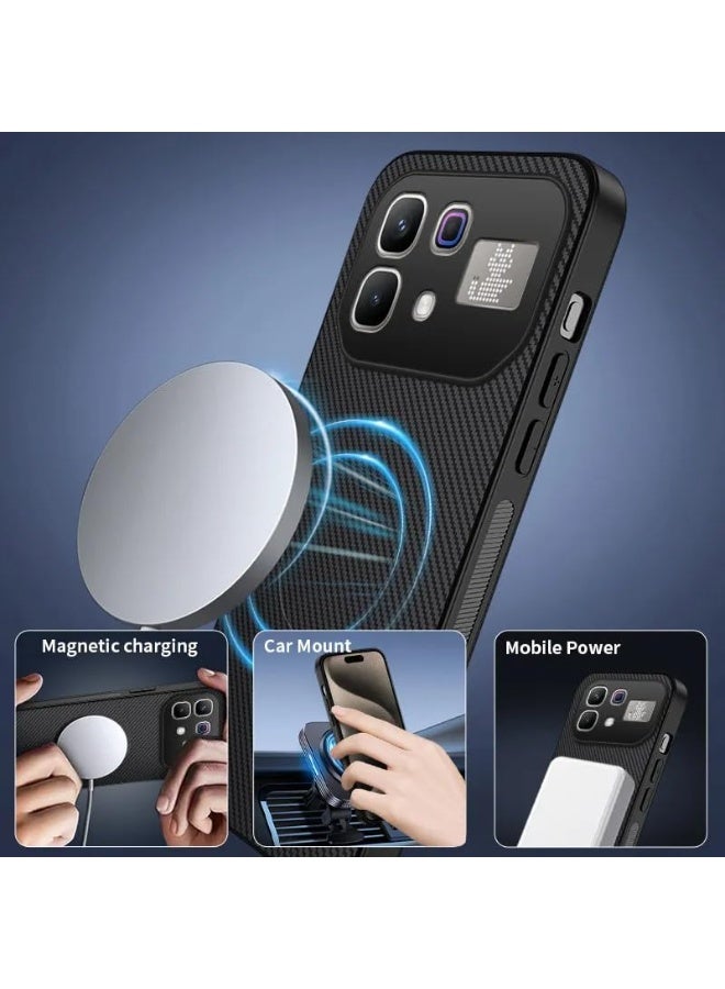 عام غطاء مغناطيسي لـ Infinix Note 60 Pro 5G، [يدعم الشحن اللاسلكي] غطاء جلدي بنسيج ألياف الكربون، غطاء خلفي واقٍ مضاد للصدمات لـ Infinix Note 60 Pro. - Image 3
