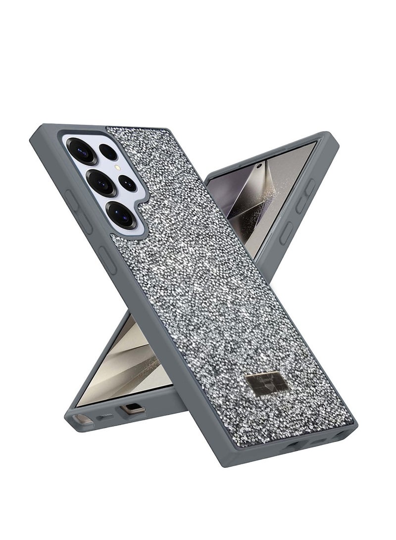Techie غطاء خلفي أنيق فاخر مزين بالألماس والخرز لهاتف سامسونج جالاكسي S24 ألترا - رمادي - Image 1