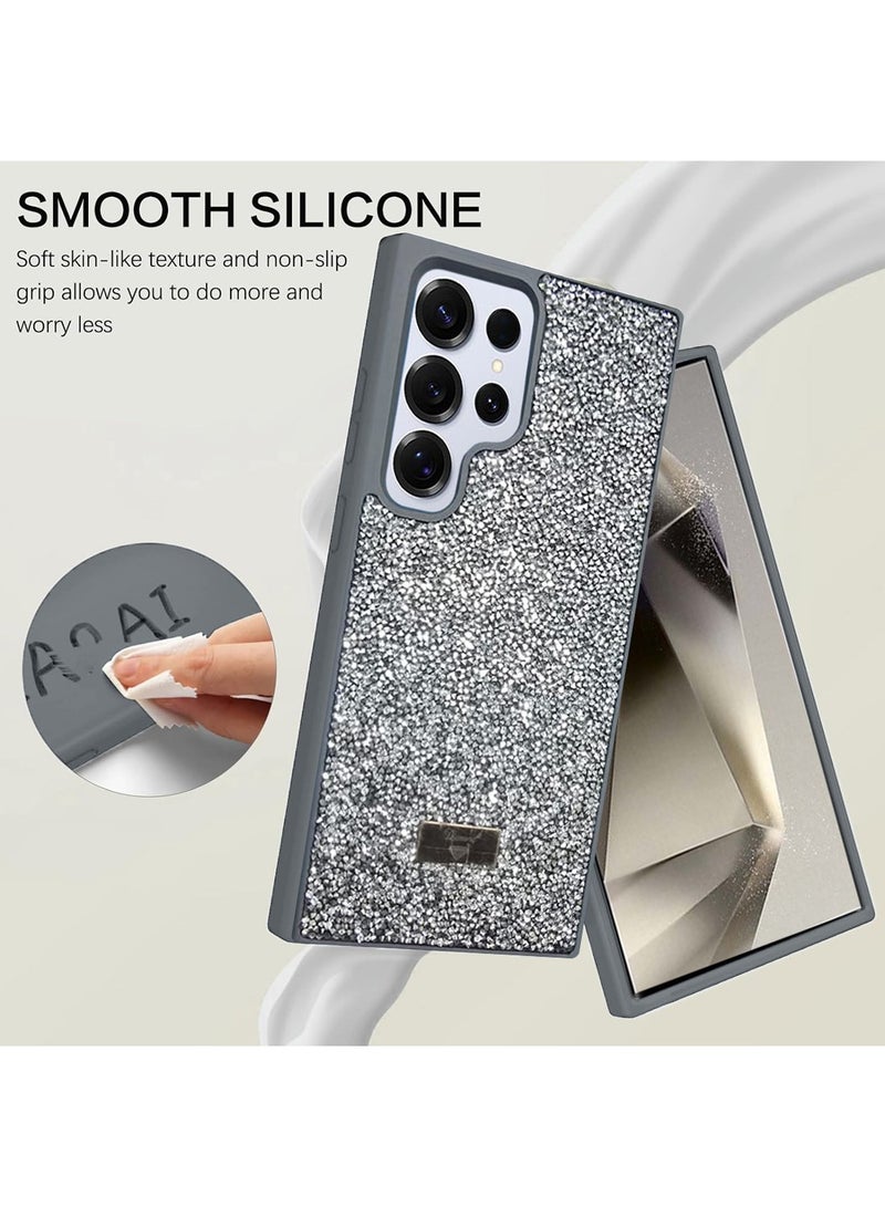 Techie غطاء خلفي أنيق فاخر مزين بالألماس والخرز لهاتف سامسونج جالاكسي S24 ألترا - رمادي - Image 3