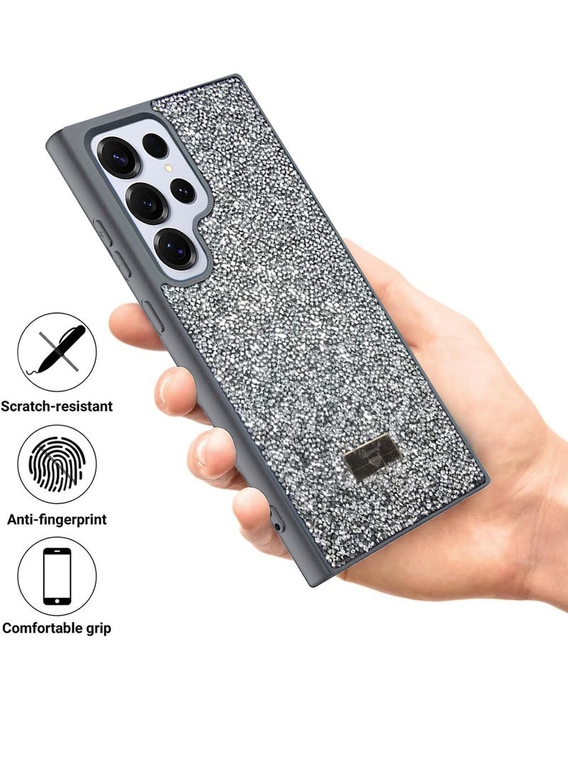 Techie غطاء خلفي أنيق فاخر مزين بالألماس والخرز لهاتف سامسونج جالاكسي S24 ألترا - رمادي - Image 4