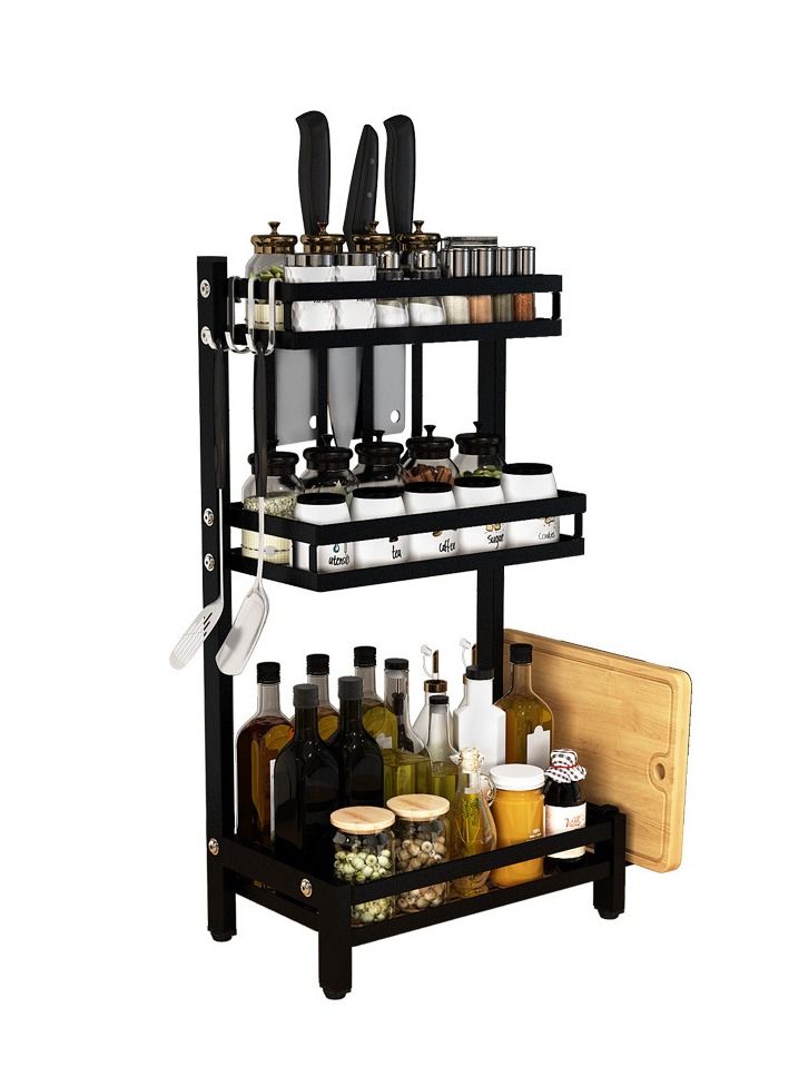DARIYAH 3-Tier Countertop Kitchen Spice Rack Storage Organizer Shelf with Cutting Board, Blade, Spoon Holder - Image 1