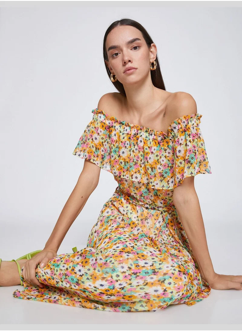 KOTON Floral Maxi Dress Off the Shoulder