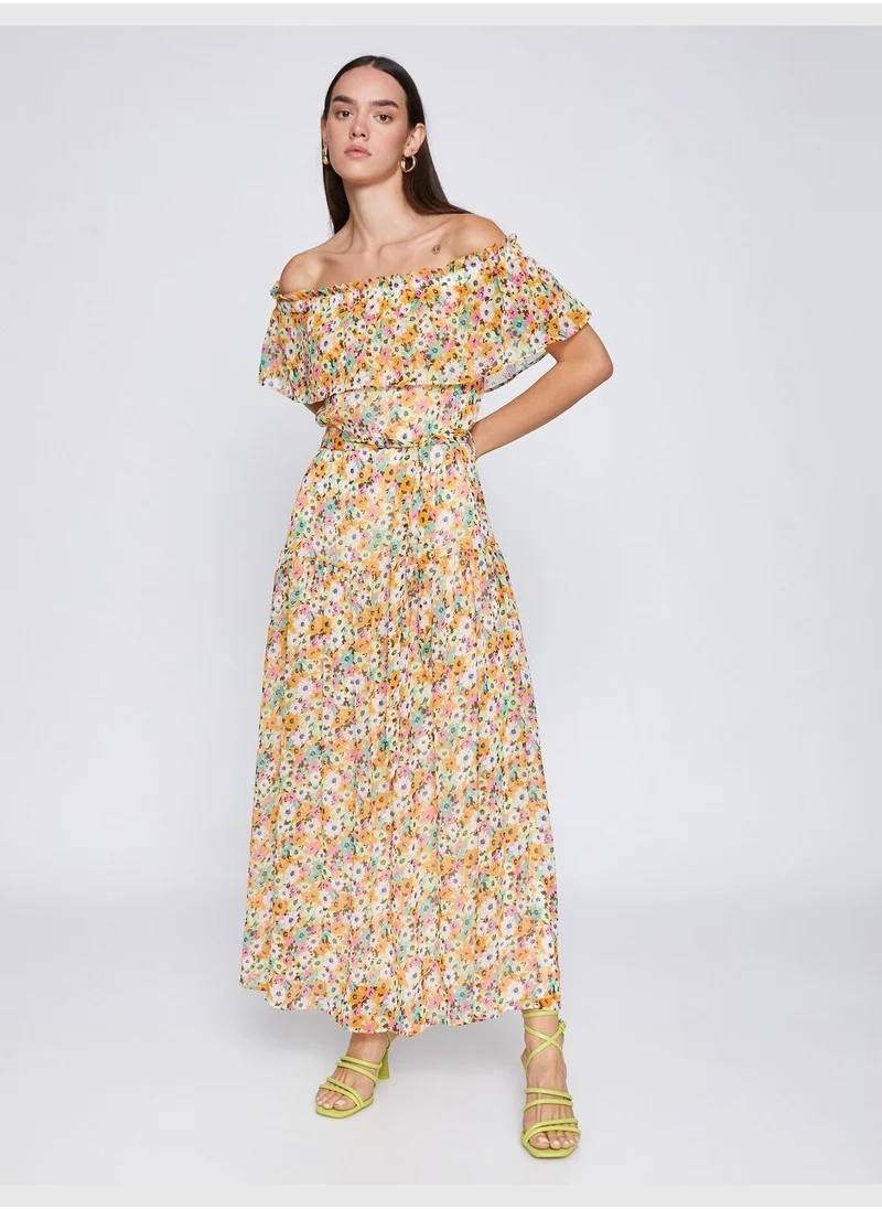 KOTON Floral Maxi Dress Off the Shoulder