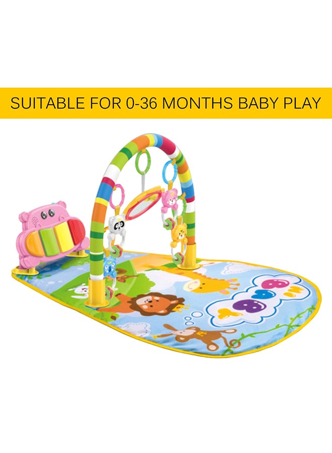 لعبة بتصميم بساط لعب للأطفال مع غطاء بتصميم يشبه صالة الألعاب الرياضية مناسب للرضع وإطار بدمى تصدر موسيقى مع دواسة بتصميم بيانو لزيادة اللياقة البدنية