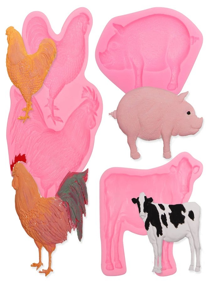 Xcake Lcook Rooster Hen Silicone Fondant Mold, Farm Animal Cattle Pig Chocolate Baking Molds for Cake Decoration Candy Sugar Craft Gum Paste Clay Resin - Image 1