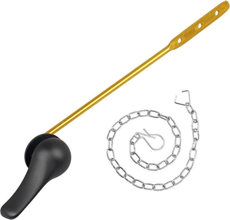 TJWODO Toilet Handle Replacement Kit, Universal Tank Flush Lever Handle with Stainless Steel Flapper Chains for Most Front Mount Toilets, Matte Black Finish Toilet Flush Handle - Image 1