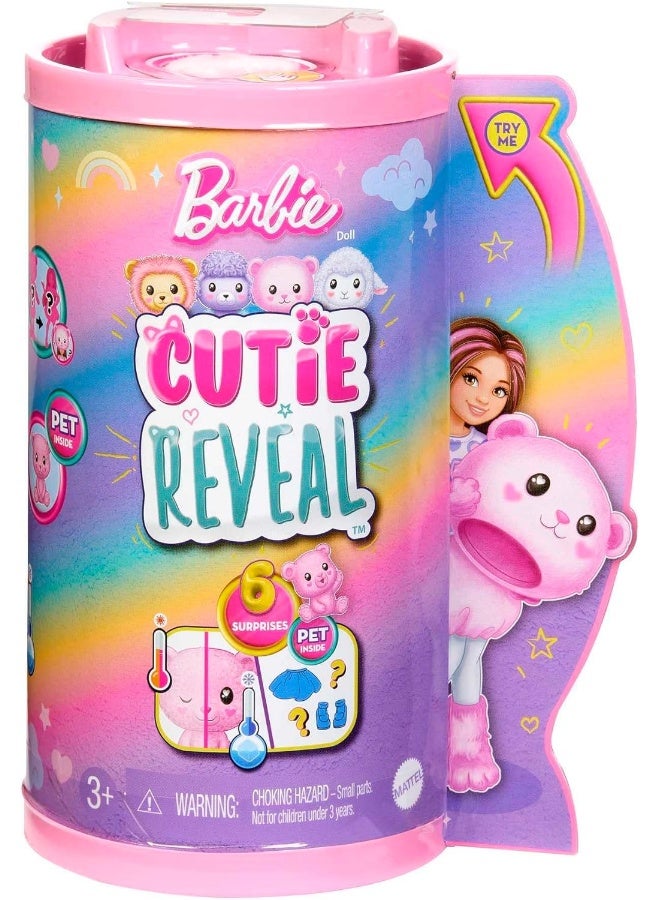Barbie Cutie Reveal Cozy Cute Tees Series Chelsea Doll & Accessories, Plush Teddy Bear, Brunette Small Doll - Image 4