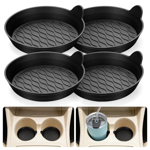 HKKZYT Car Coasters for Cup Holders Universal NonSlip Coasters Set of 4 Pack Black Silicone Car Accessories Interior for Car Truck Cup Holder - Image 1