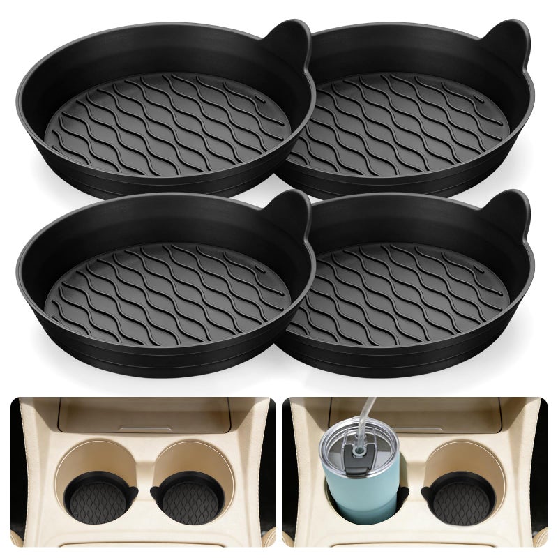 HKKZYT Car Coasters for Cup Holders Universal NonSlip Coasters Set of 4 Pack Black Silicone Car Accessories Interior for Car Truck Cup Holder - Image 3