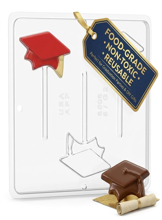 كاندي مولدز آند مور قالب حلوى شوكولاتة على شكل قبعة تخرج وشريط، من Candy Molds N More، رقم 8008، مصنوع من بلاستيك شفاف آمن غذائياً، يحتوي على 4 تجاويف. - Image 5