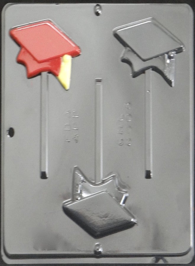 كاندي مولدز آند مور قالب حلوى شوكولاتة على شكل قبعة تخرج وشريط، من Candy Molds N More، رقم 8008، مصنوع من بلاستيك شفاف آمن غذائياً، يحتوي على 4 تجاويف. - Image 3