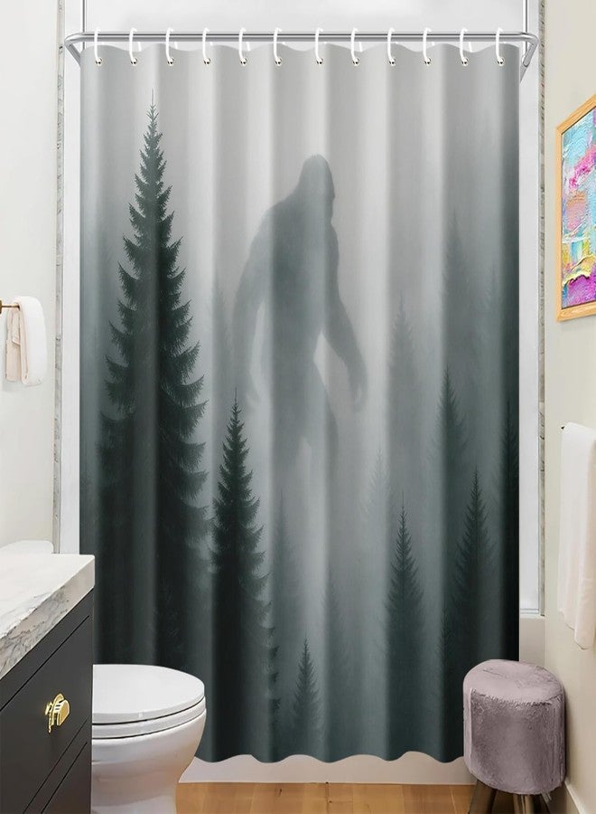 ستارة حمام IOHEFY ساسكواتش، مقاس 72 × 72 بوصة، ستارة حمام بتصميم وحش الغابة مع ساسكواتش من الغابات الضبابية، مثالية لديكورات المنازل الريفية أو المرعبة. - Image 3