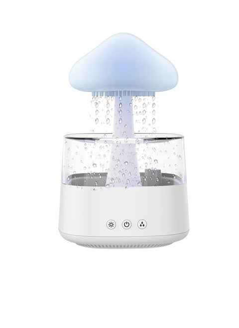 Mushroom Cloud Humidifier, Portable Mini Mushroom Rain Diffuser, Energy Saving Ultrasonic Aroma Diffuser With Colorful LED Lights, Multifunctional Atomization Humidification Colorful Lamp, (White B)