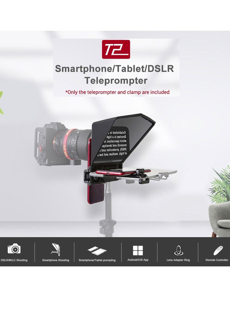 Smartphone/Tablet/DSLR Camera Teleprompter Prompter with Remote Control Lens Adapters Cleaning Cloth Supports Wide Angle Lens for Stage Speech Live Streaming Online Video Vlog