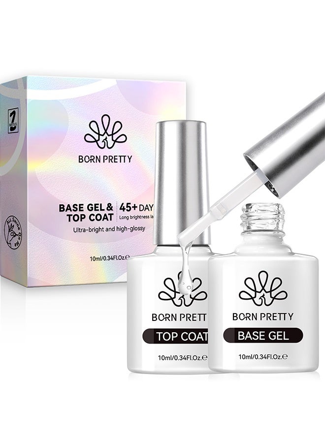 Born Pretty Base Gel &  Top Coat, 2Pcs 10ml No Wipe Top Coat and Base Set Glossy Finish Shiny Top Nail Polish Soak Off Clear Base Gel Manicure Art Supplies - Image 1