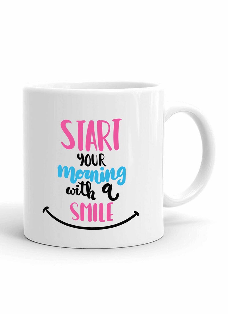Spoil Your Wall Start Your Morning With A Smile Good Vibes Quote Printed Ceramic Coffee Mug 325ml, Perfect Gifting by Spoil Your Wall - Image 1