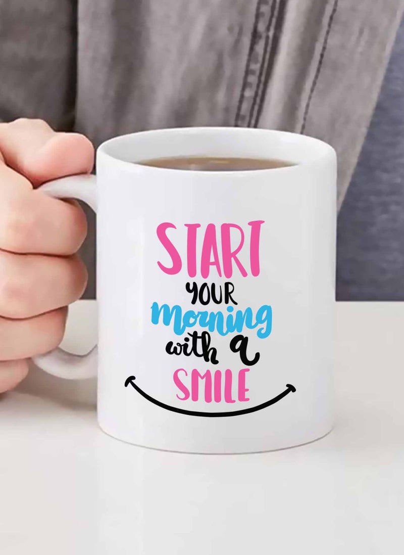 Spoil Your Wall Start Your Morning With A Smile Good Vibes Quote Printed Ceramic Coffee Mug 325ml, Perfect Gifting by Spoil Your Wall - Image 3
