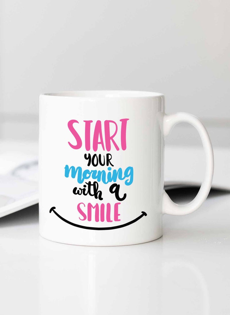 Spoil Your Wall Start Your Morning With A Smile Good Vibes Quote Printed Ceramic Coffee Mug 325ml, Perfect Gifting by Spoil Your Wall - Image 2