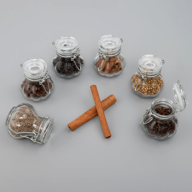 TOMATUS Mini Airtight Glass Spice Jars Small Glass Jars with Clip 100ml Strong Practical Kitchen Spice Storage Jar Pack Of 6 Vertical Round - Image 2