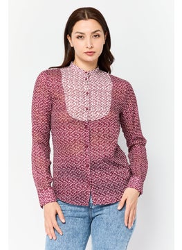 Women Band Collar All Over Print Blouse, Multicolor