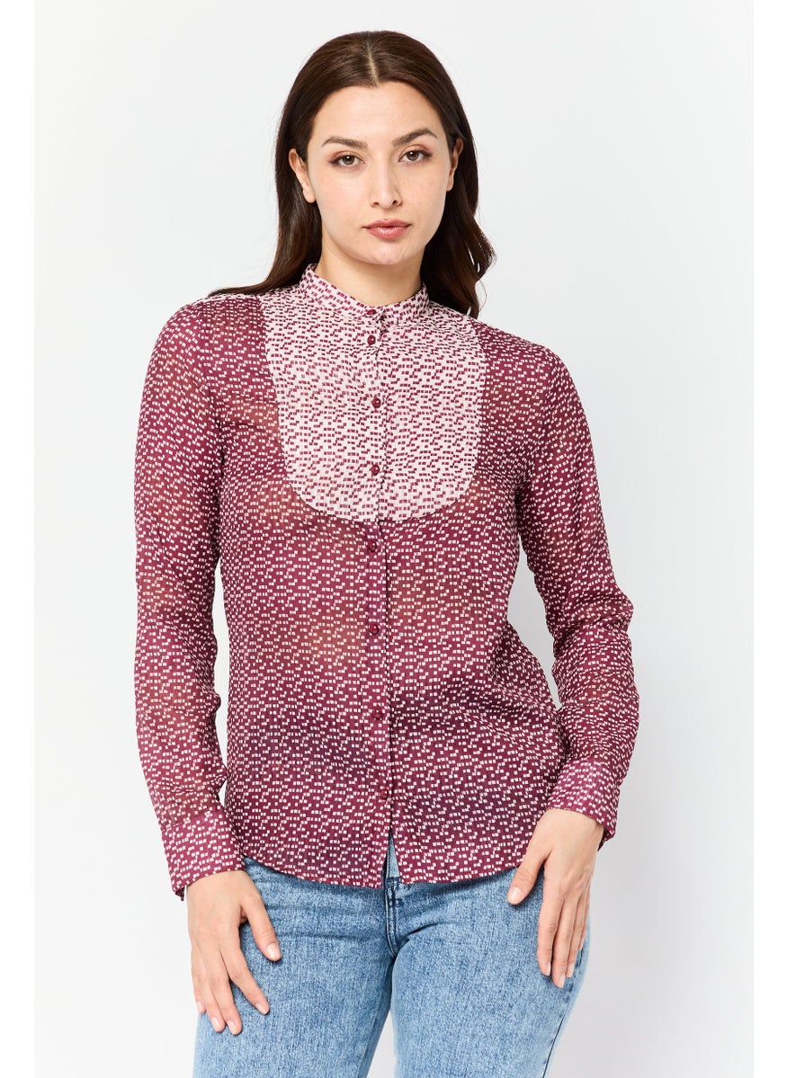 Harmont & Blaine - Women Band Collar All Over Print Blouse, Multicolor - Image 1