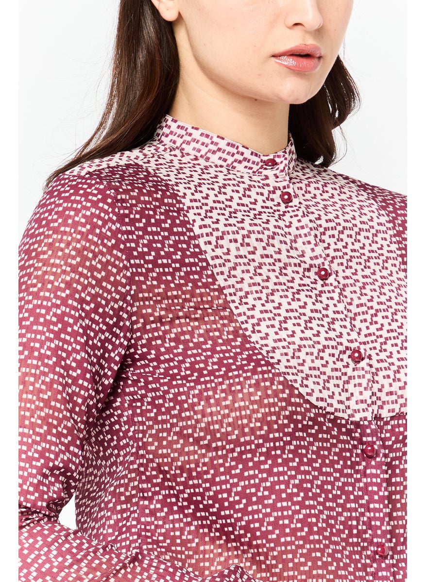 Harmont & Blaine - Women Band Collar All Over Print Blouse, Multicolor - Image 1