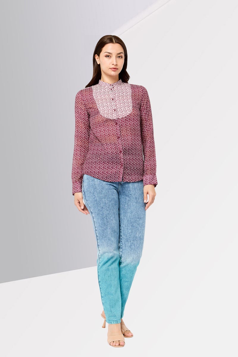 Harmont & Blaine Women Band Collar All Over Print Blouse, Multicolor - Image 2