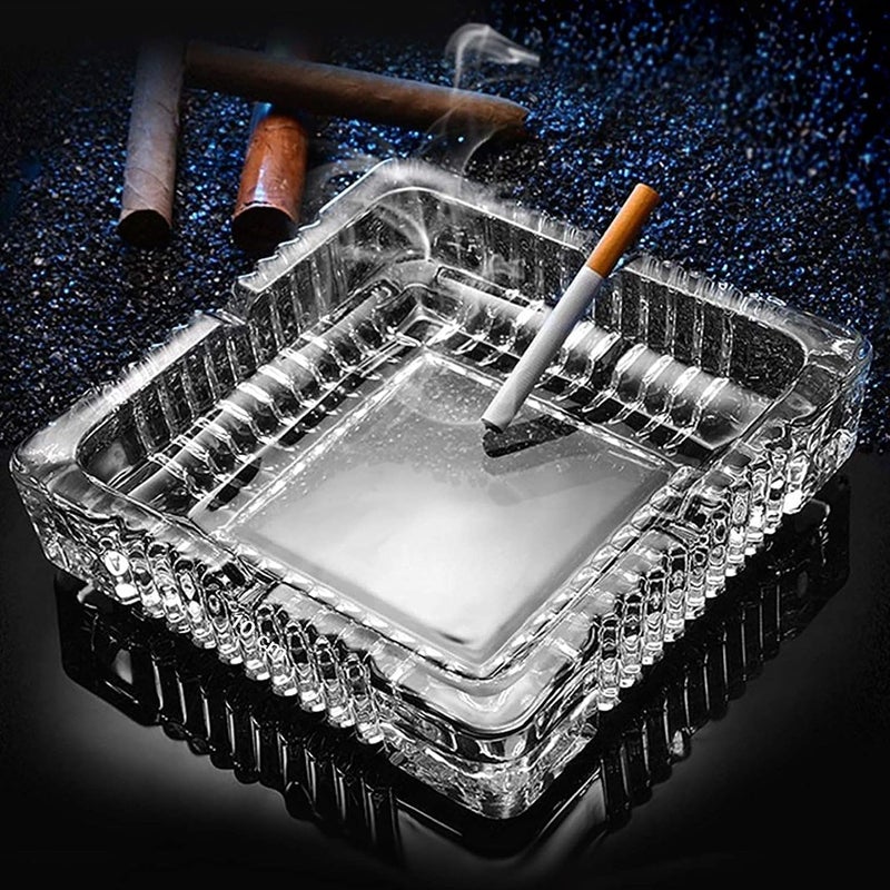 VILON Crystal Clear Glass Ashtray - Smoke Collectible for Cigarettes and Cigars, Home, Car, or Office Use, Tabletop Ashtray, Indoor and Outdoor, Desktop Smoking Accessory (SQUARE ASHTRAY) - Image 1