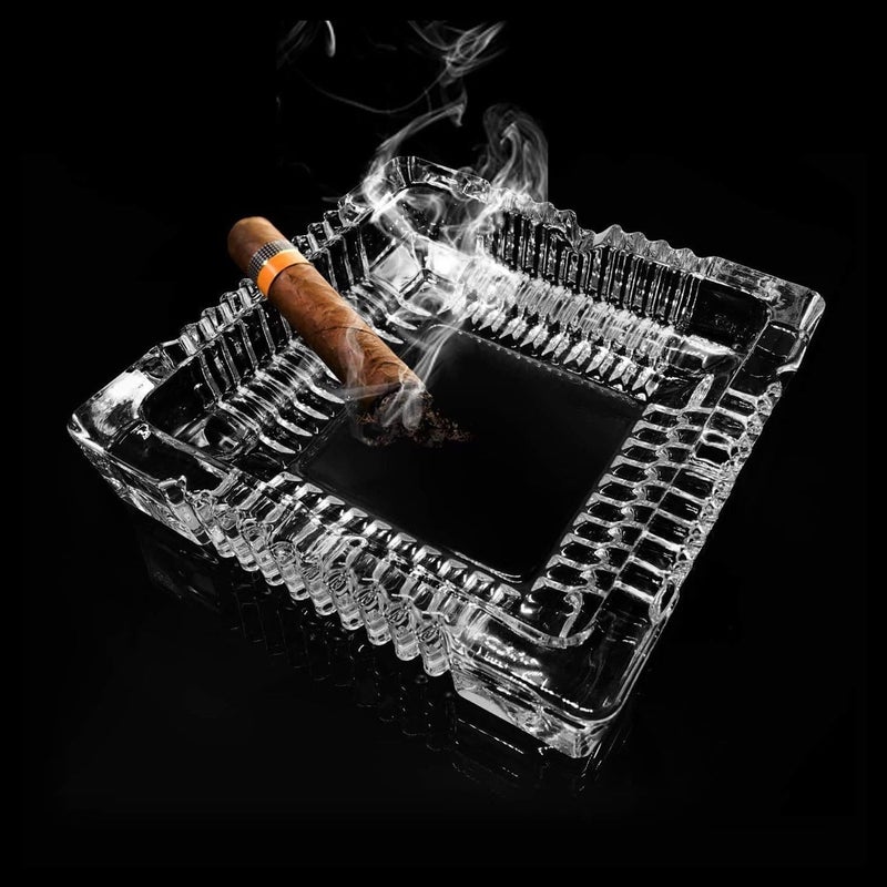 VILON Crystal Clear Glass Ashtray - Smoke Collectible for Cigarettes and Cigars, Home, Car, or Office Use, Tabletop Ashtray, Indoor and Outdoor, Desktop Smoking Accessory (SQUARE ASHTRAY) - Image 3