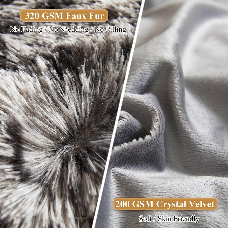 XeGe Cheetah Print Faux Fur Fluffy Pillowcases, Plush Shaggy Soft Long Pillow Covers, Fuzzy Decorative Leopard Print Pillow Cases, Furry Pillow Shams for Bed Zipper, Set of 2(Standard, Light Grey) - Image 4