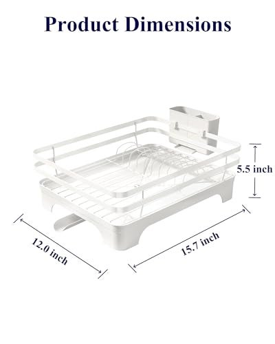 Kitsure Dish Drying Rack MultiFunctional Dish Rack for Kitchen Counter with Cutlery Holder RustProof Storage Solution with Rotatable 157 x 120 x 55 White - Image 3