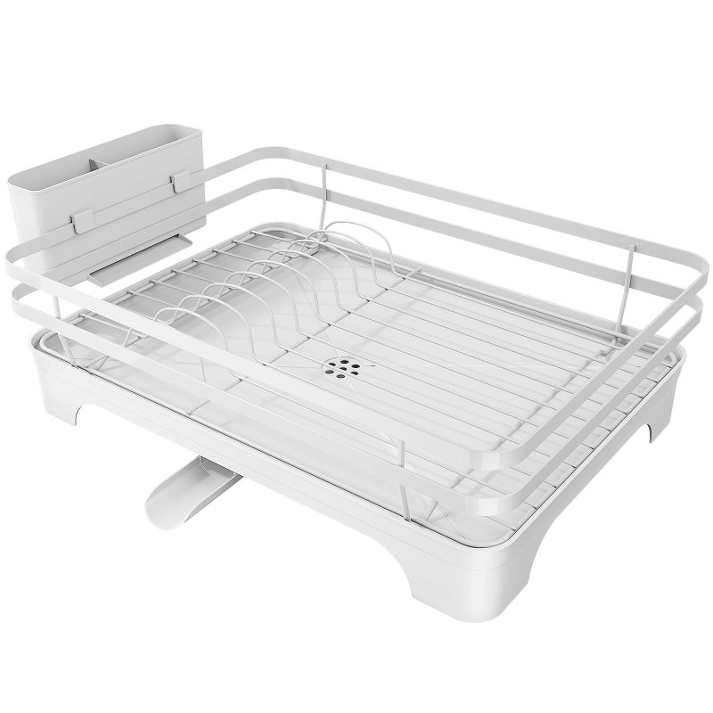 Kitsure Dish Drying Rack MultiFunctional Dish Rack for Kitchen Counter with Cutlery Holder RustProof Storage Solution with Rotatable 157 x 120 x 55 White - Image 2