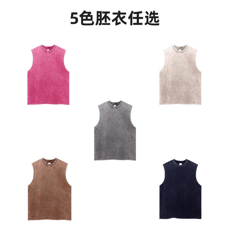 Vest Boys Summer American Retro Washed Old Loose Personality Trend Cotton Sleeveless T-Shirt - Image 5