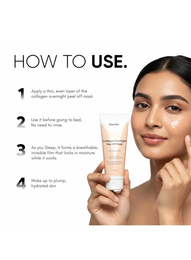 Masofta Collagen Overnight Wrapping Peel Off Mask with Niacinamide, Hyaluronic Acid & Ceramides | Brightening, Hydrating, Anti-Aging Sleeping Mask for Glowing Skin – 100g - Image 2