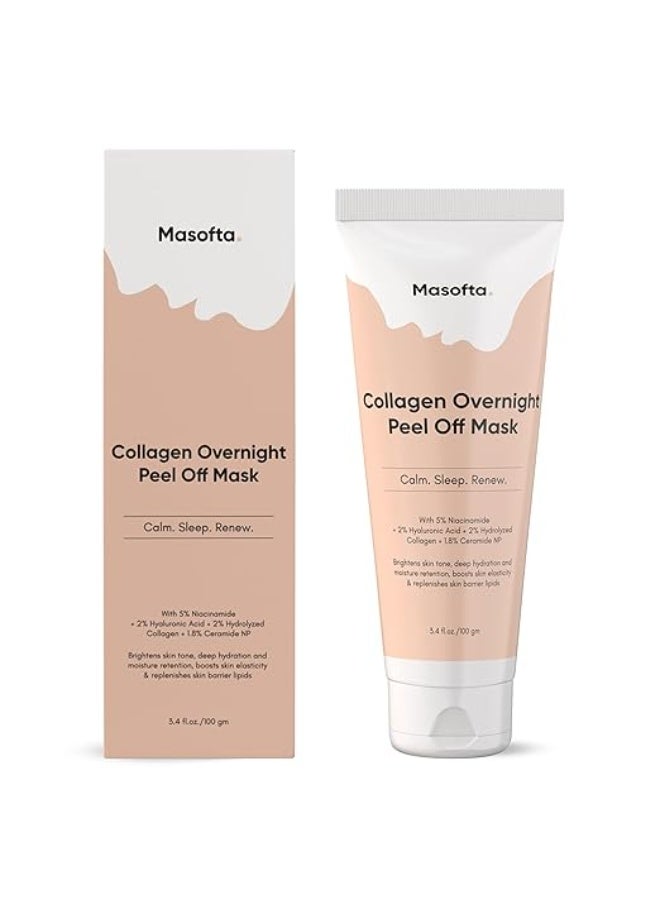 Masofta Collagen Overnight Wrapping Peel Off Mask with Niacinamide, Hyaluronic Acid & Ceramides | Brightening, Hydrating, Anti-Aging Sleeping Mask for Glowing Skin – 100g - Image 1